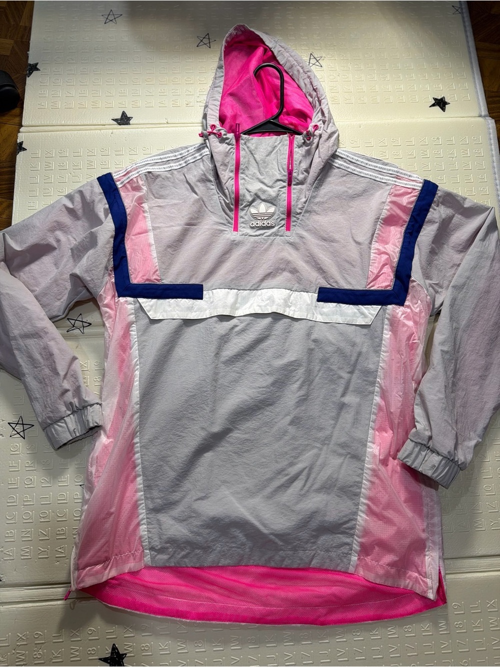 adidas Hooded Rain Anorak in Pink, Gray & Navy